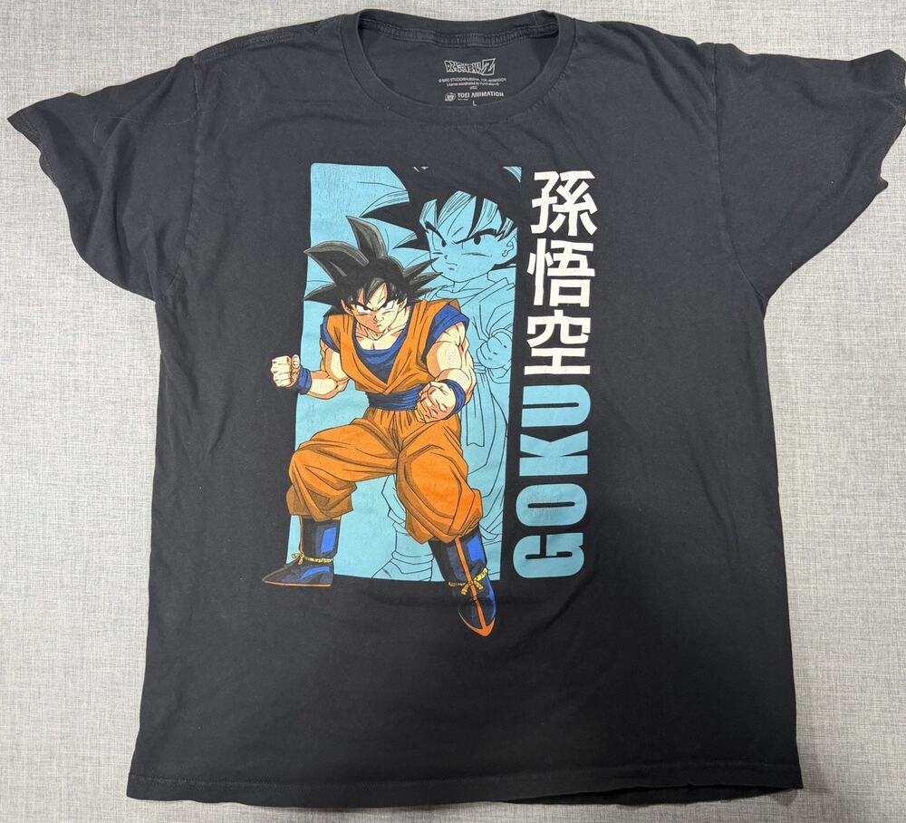 Dragon Ball Z Goku Japanese Text Graphic Black T-Shirt Large